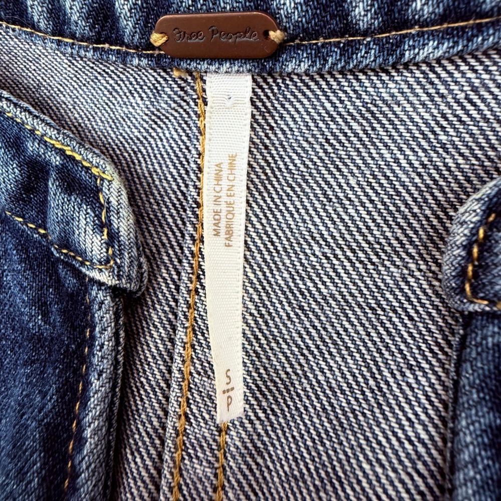 Free People Dream On Denim Mini Dress Size S Blue Utility Zip Front Pockets - Picture 7 of 9